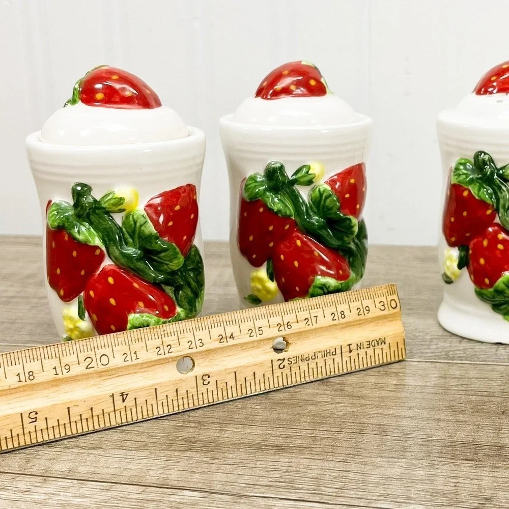 Vintage Ceramic Strawberry Spice Jar Set and Salt and Pepper Shakers